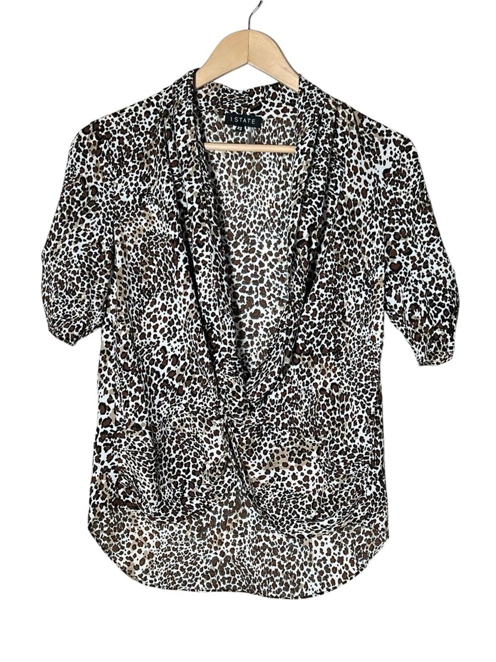 NWT 1. State Leopard Print Surplice Blouse - Brown/Black size XS B124